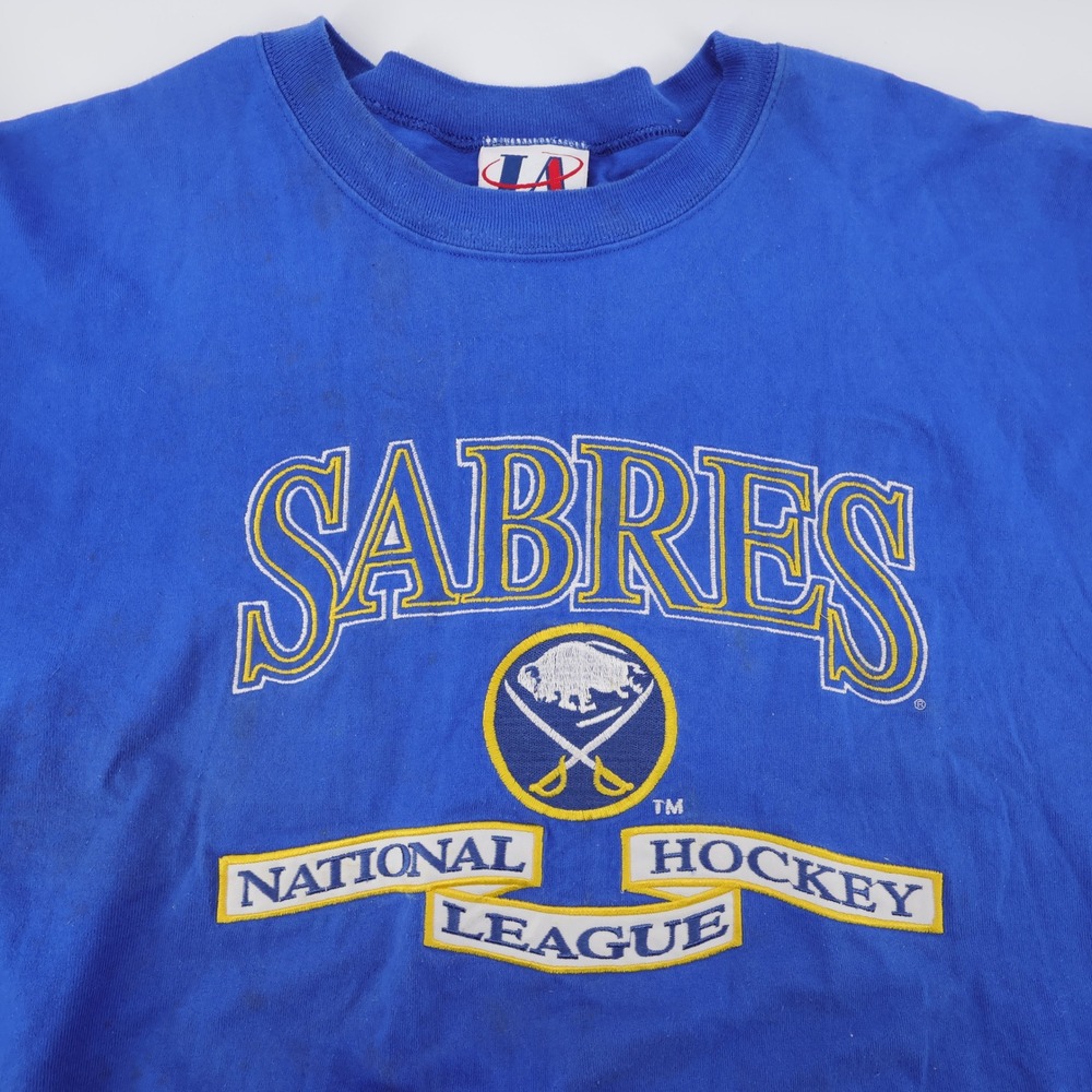 Vintage Logo Athletic Buffalo Sabres NHL T-Shirt Blue Short Sleeve Mens XL